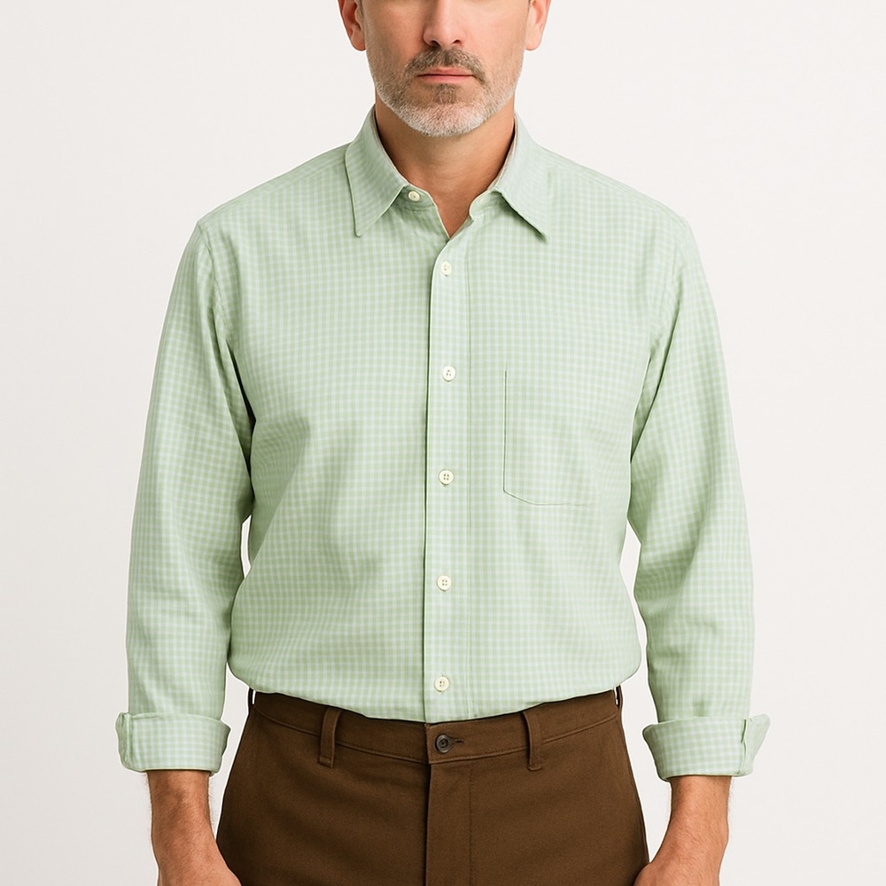 Ermenegildo Zegna Size XXL Men's Green Gray Plaid Casual or Dress Shirt Cotton